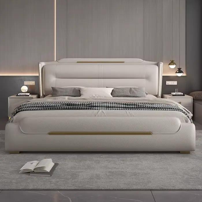 Chambre à coucher de luxe lit sommeil minimaliste européen tables de nuit tissus d'ameublement lits Queen Lounge Letto Matrimoniale meubles d'hôtel