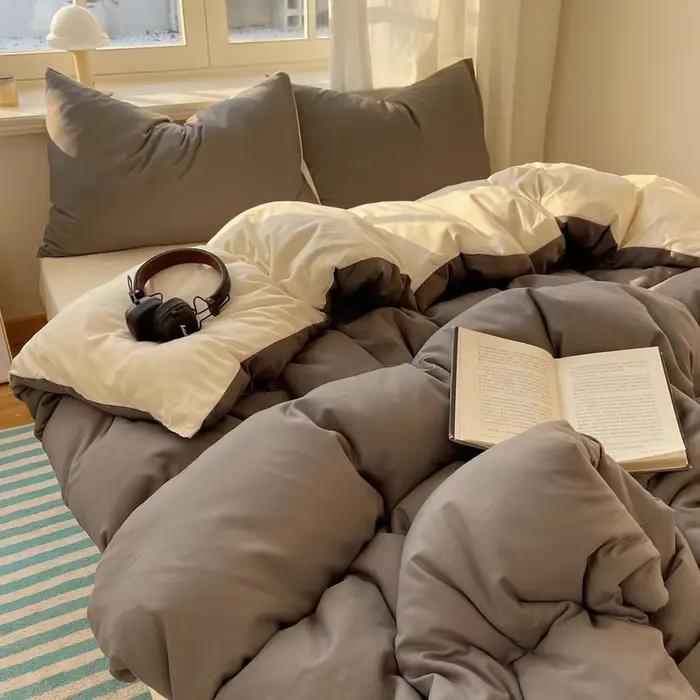 Parure de lit en coton 4 pièces avec drap plat