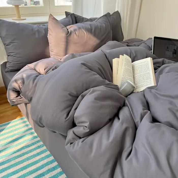 Parure de lit en coton 4 pièces avec drap plat