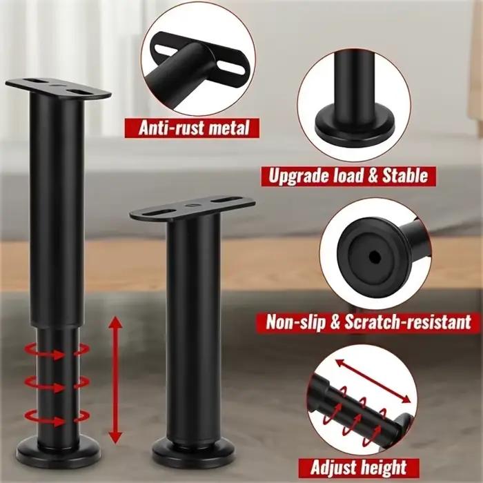 Hauteur réglable : 4 pieds de support de cadre de lit en acier robuste avec base en caoutchouc pour la stabilité