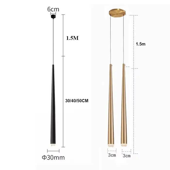 50CM Bronze Long Tube LED lampe suspendue chambre chevet suspension lampe île boutique Bar cuisine suspension