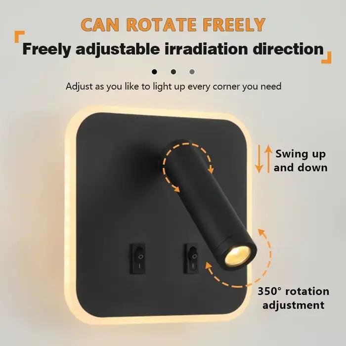 Lampe murale LED de chevet rotative avec interrupteur