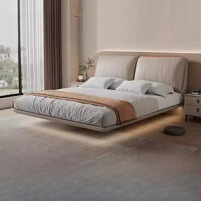Lits de chambre à coucher flottants jumeaux 180x200 avec éclairage LED de luxe