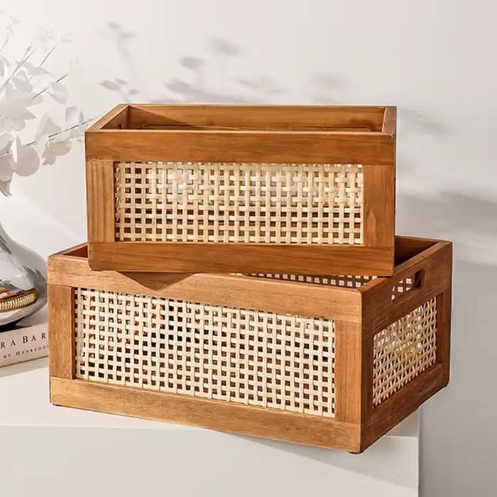 Boîte de rangement de bureau japonaise en bois massif