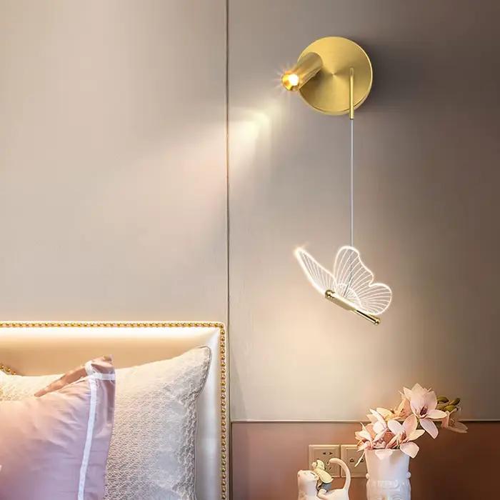 Applique murale papillon nordique, appliques murales de luxe minimalistes, éclairage intérieur, décoration de chevet, éclairage de fond de chambre à coucher, éclairage d'allée