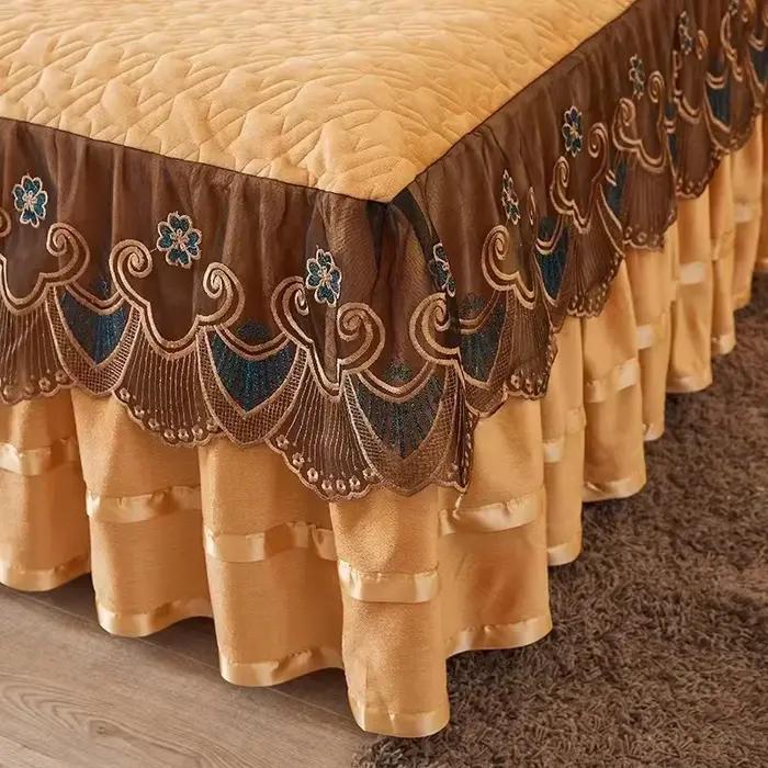 Jupe de lit matelassée en velours épais de luxe