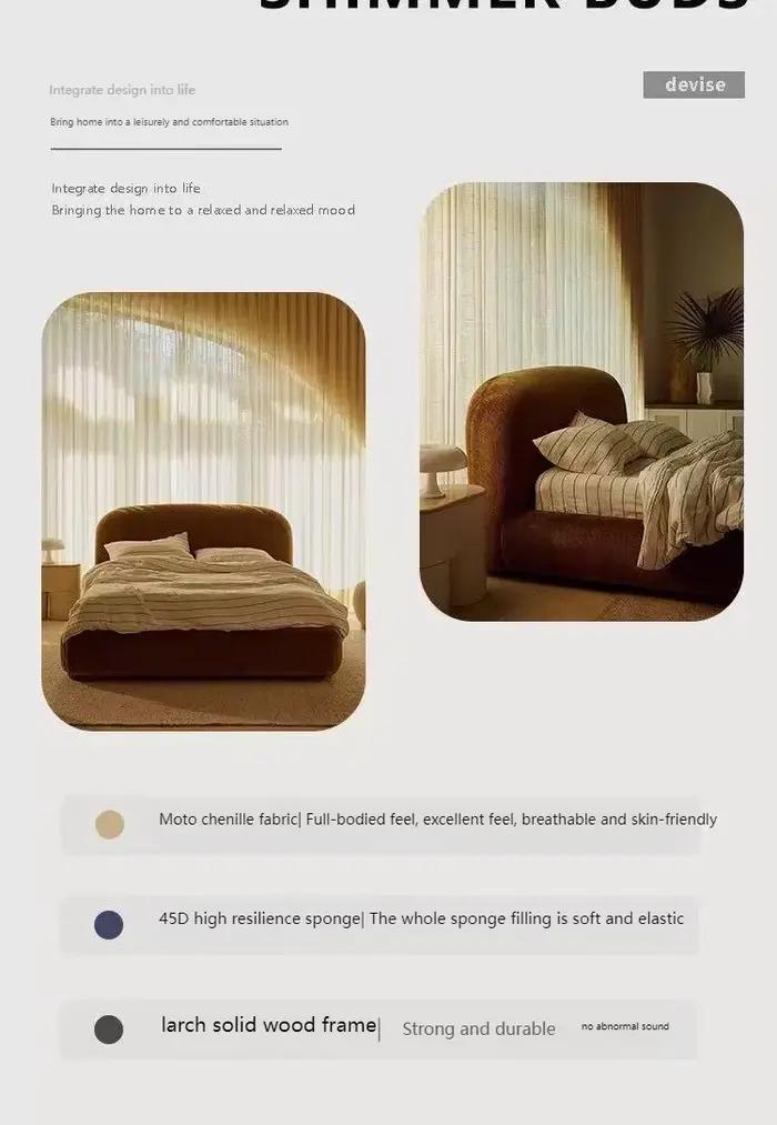 Lit King Size Vintage nordique avec cadre en bois capitonné et tête de lit minimaliste en tissu doux pour une utilisation à la maison ou en hôtel