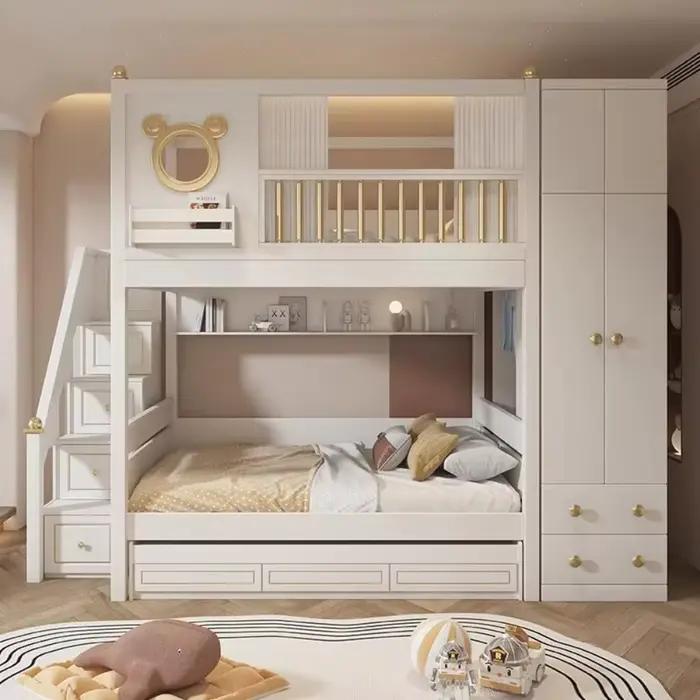 Lit superposé en bois moderne et confortable avec design loft double