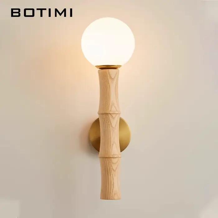 BOTIMI – applique murale ronde en bois massif, Base dorée, Luminaires de chevet modernes en verre, décoration nordique pour la maison (ampoule gratuite