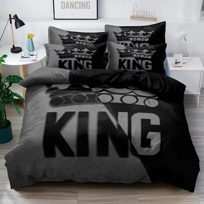 Ensemble de housse de couette à motif de lit King Size gris et noir