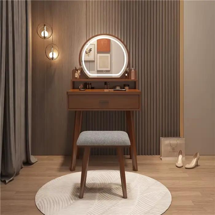 Ensemble de commode de luxe nordique moderne pour chambre à coucher avec tiroir à miroir en bois massif