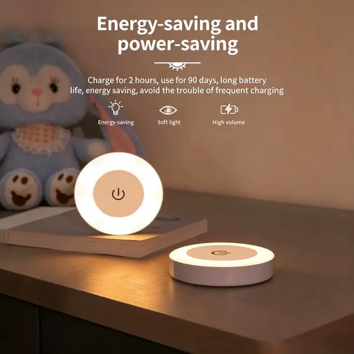 Lampe de chevet LED rechargeable à capteur tactile rond, veilleuse à intensité variable pour chambre à coucher, couloir, lampe d'allaitement pour bébé à économie d'énergie