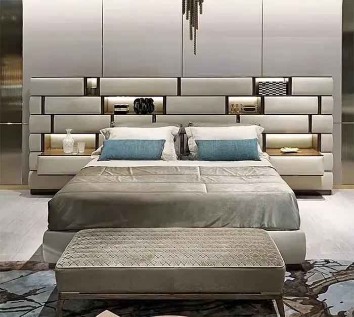 Offre spéciale de luxe lit King Size cinq étoiles hôtel ensemble de lit cadres de lit avec Table intégrée grande tête de lit haute ensembles de chambre