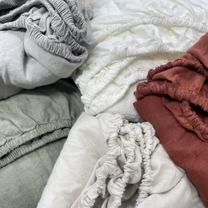 Drap de lit double 100% lin avec bande élastique