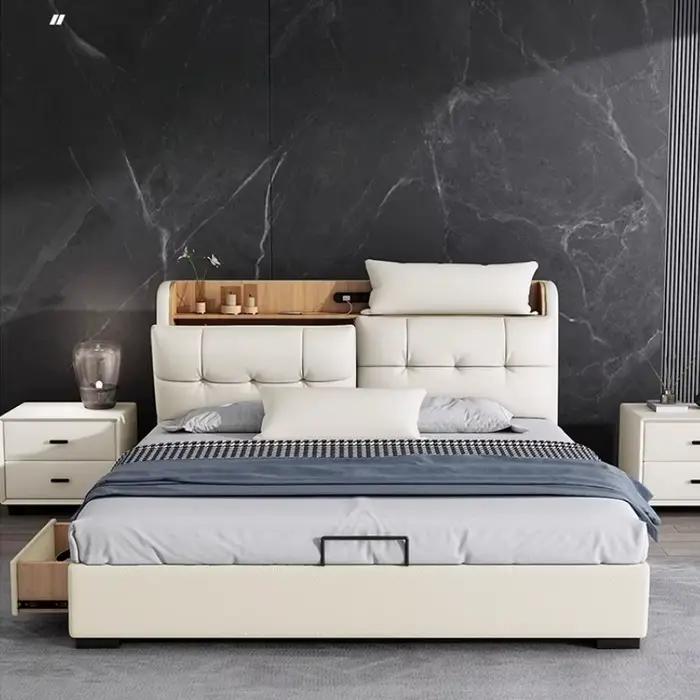 Cadres Queen lit tête de lit fantaisie blanc multifonctionnel lit Double moderne luxe Muebles Para dortoir maison accessoires