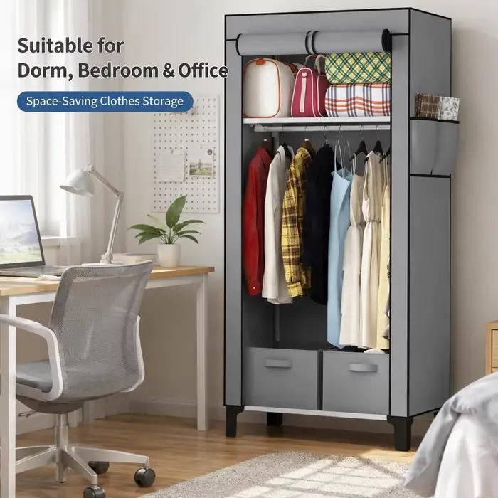 Armoire en toile grise avec 2 barres de suspension