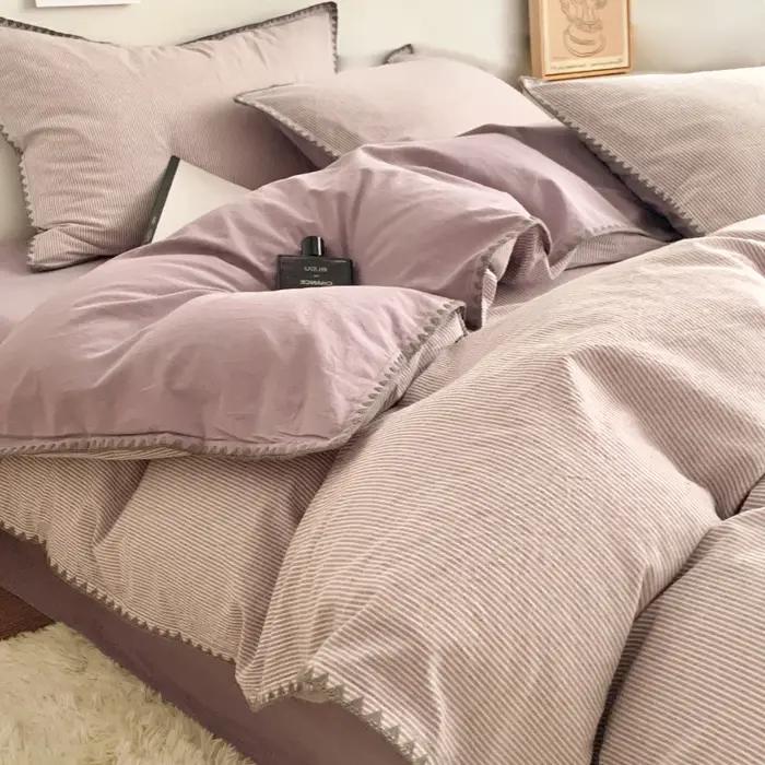 Housse de couette 100 % coton de classe A – Parure de lit douce et respirante délavée avec bord coque