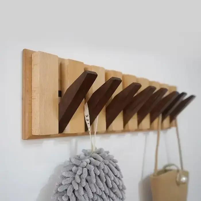 Porte-manteau mural suspendu, porte d'entrée sans poinçonnage, organisateur de vêtements en bois mas