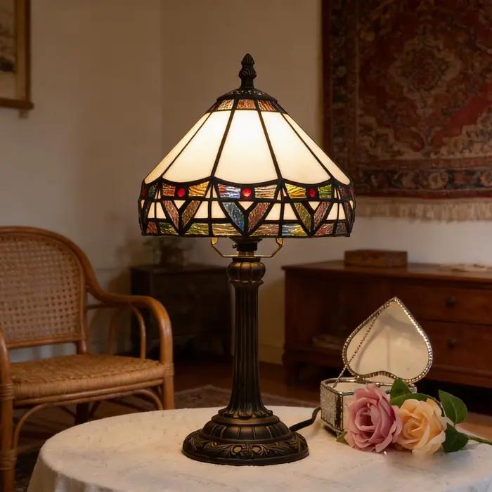 Lampe de table en verre teinté style Tiffany, petite lampe de chevet antique de 8 pouces, pour table de nuit, chambre à coucher, salon, bureau à domicile