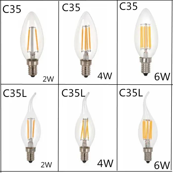 Ampoule LED C35 E14 E12 E27 220V 110V, variable 2W 4W 6W, bougie à économie d'énergie, lumière à Fil