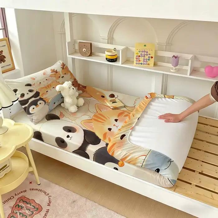 Ensemble de draps de lit imprimés d'animaux mignons de dessin animé