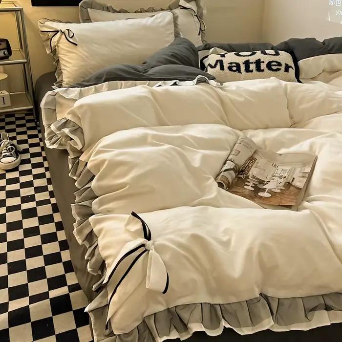 Ensemble de draps de lit en dentelle avec nœud papillon