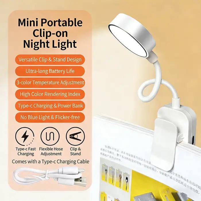 Lampe de lecture LED rechargeable pour la lecture au lit, protection des yeux, luminosité réglable,