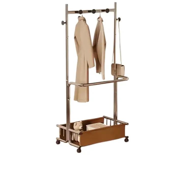 Porte-vêtements en métal industriel moderne avec panier de rangement