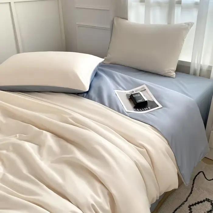 Parure de lit nordique 100 % coton avec drap, housse de couette et taie d'oreiller – Tailles simple,