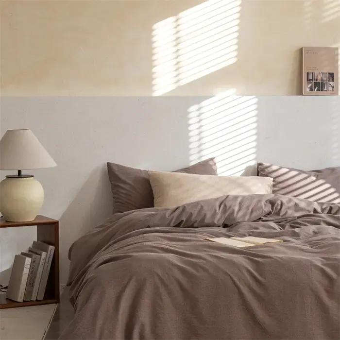 Parure de lit en coton et lin avec housse de couette