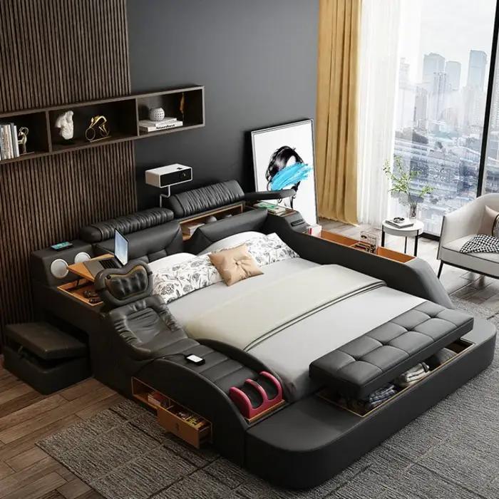 Nordics Queens lits cadres dormir commodes intelligentes lit Massage Double Camas De dortoir chambre meubles accessoires