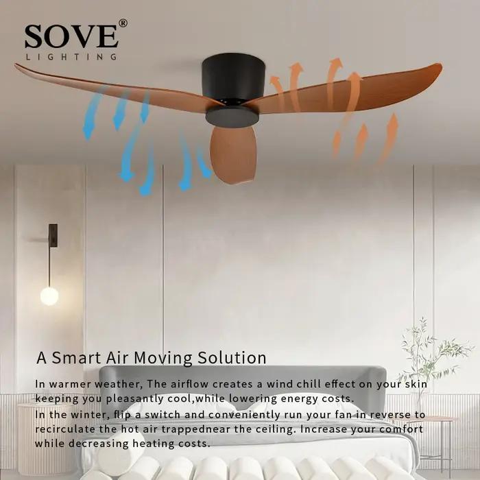 SOVE moderne noir blanc bas plancher moteur à courant continu 30W ventilateurs de plafond avec téléc