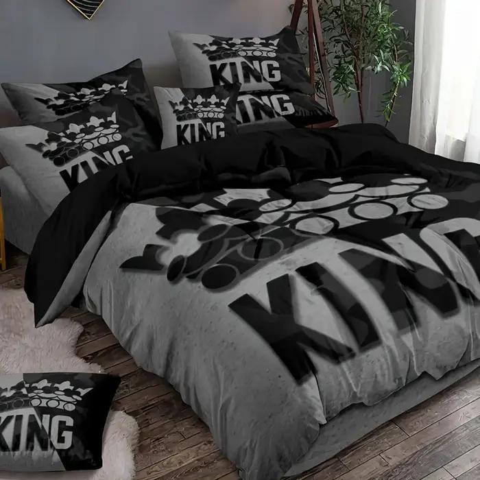 Ensemble de housse de couette à motif de lit King Size gris et noir
