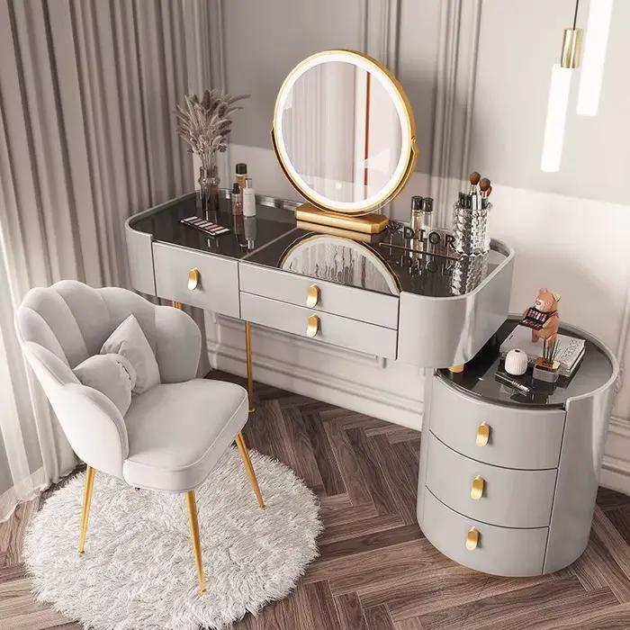 Coiffeuse De luxe moderne tabouret maquillage bois massif blanc