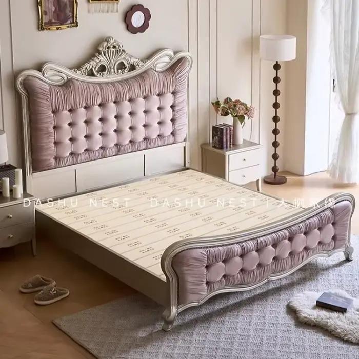 Lit double Queen Size avec cadre et têtes de lit de style français