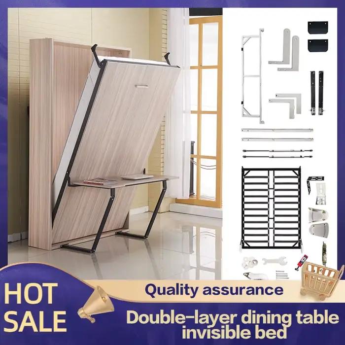 Cadre de lit en acier et bois massif, style Tatami moderne et simple, double 1,5 mètre, personnalisable, sans têtes de lit