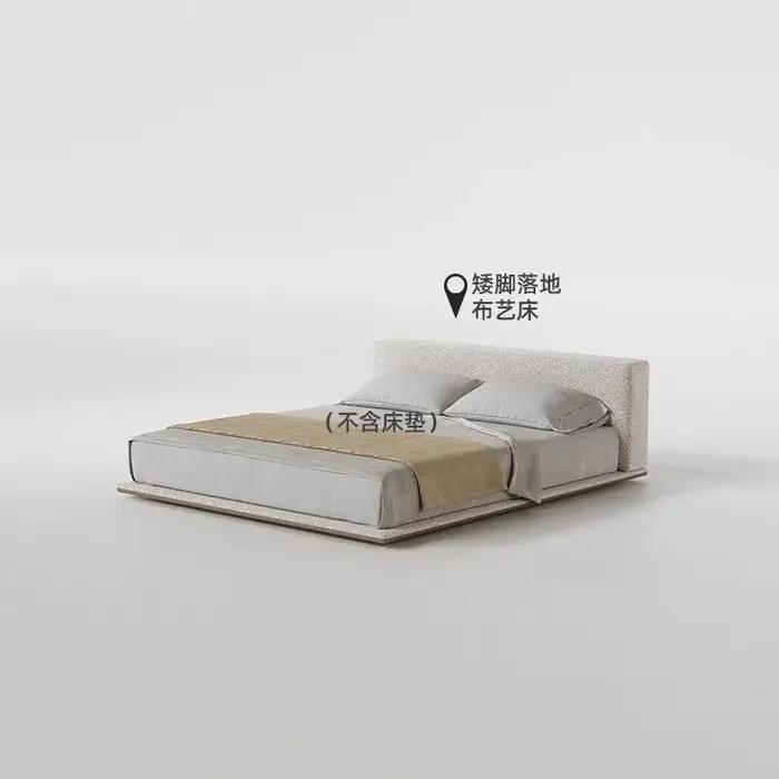 Lit 200x220 180x200cm Crème Style Luxe Tissu Cadre de lit Queen Size Moderne Luxe Simple Chambre à coucher Lits et cadres de lit Meubles