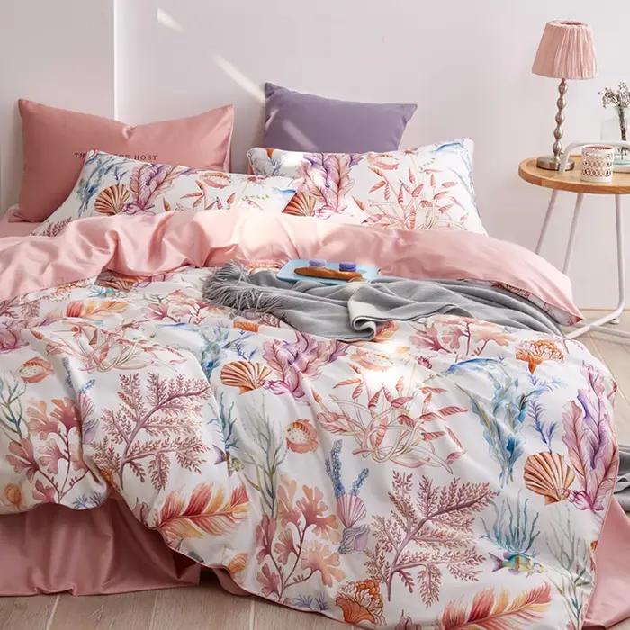 Parure de lit en coton égyptien avec impression numérique oiseau fleur