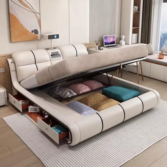 Tiroir minimaliste lit rembourré fantaisie commodes de couchage lits haut-parleur enfants King Muebles Para El Hogar Rome meubles
