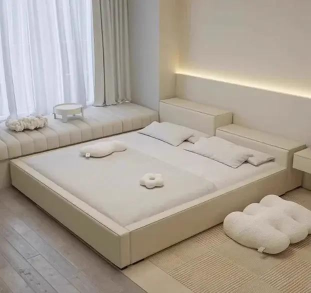 Salon filles cadres De lit reine minimaliste chambre principale lit crème luxe tête De lit Cama De Lujo Para dortoir meubles De maison