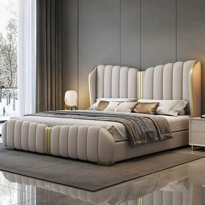 Lit en cuir moderne et simple haut de gamme, lit double de 1,8 m, cadre de lit pleine grandeur pour