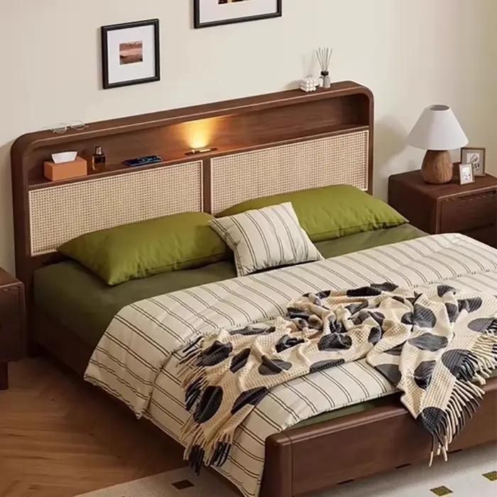 Lit tissé en rotin nordique minimaliste luxe moderne lit Double mortaise Tenon Structure Letto Matrimoniale meubles de chambre