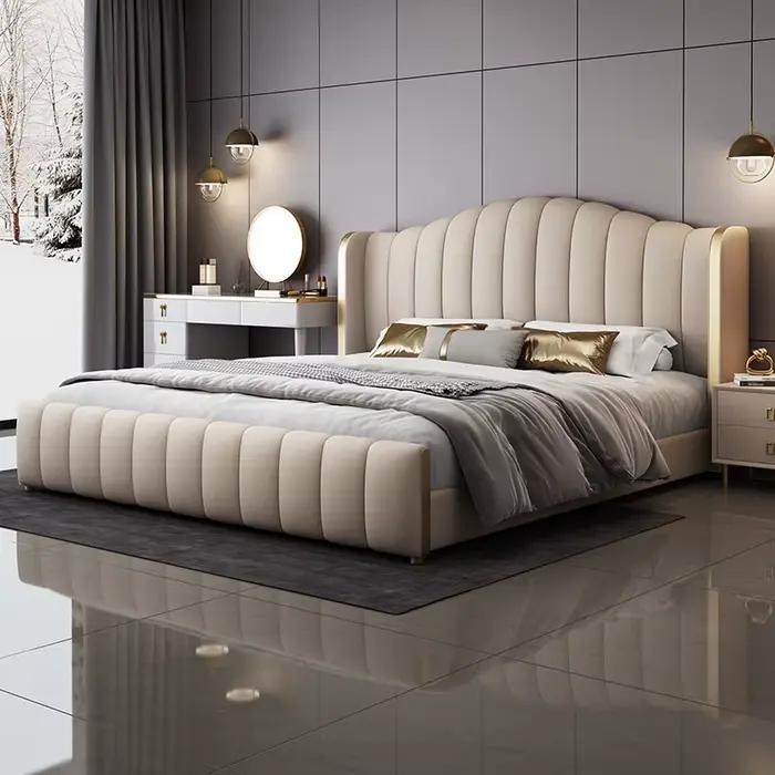 Lit double moderne de 2x2,2 m, design simple, tête de lit de type italien, cadres de lit, meubles po