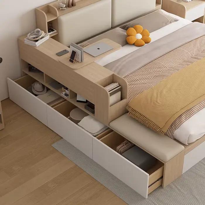 Lit minimaliste en bois esthétique japonais Double espace De rangement lit tables De nuit Tatami Somieres Y Marcos De Cama meubles De chambre
