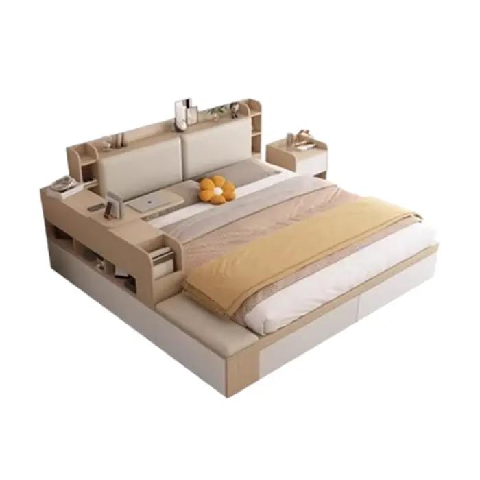 Lit minimaliste en bois esthétique japonais Double espace De rangement lit tables De nuit Tatami Somieres Y Marcos De Cama meubles De chambre