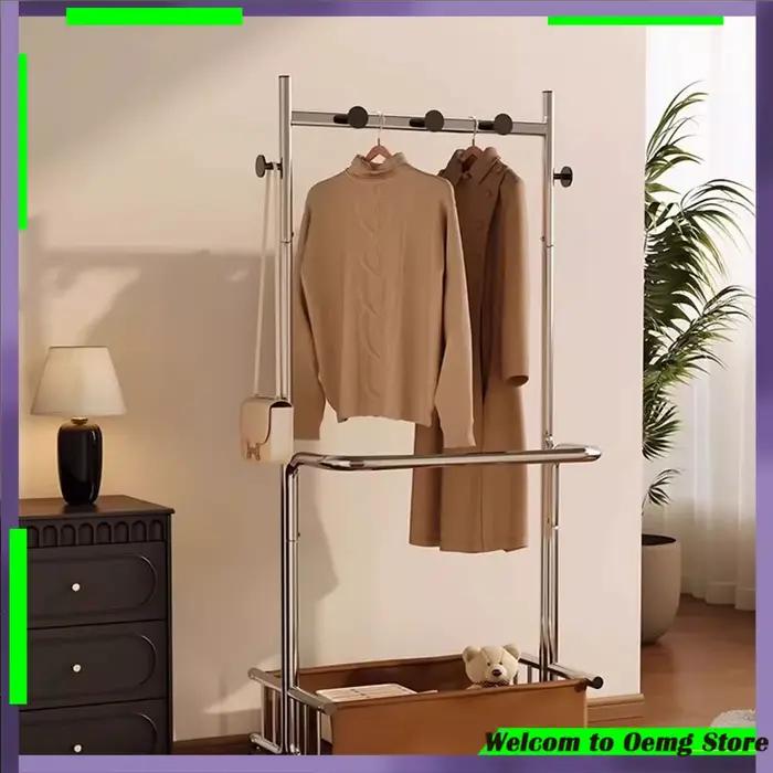 Porte-vêtements en métal industriel moderne avec panier de rangement