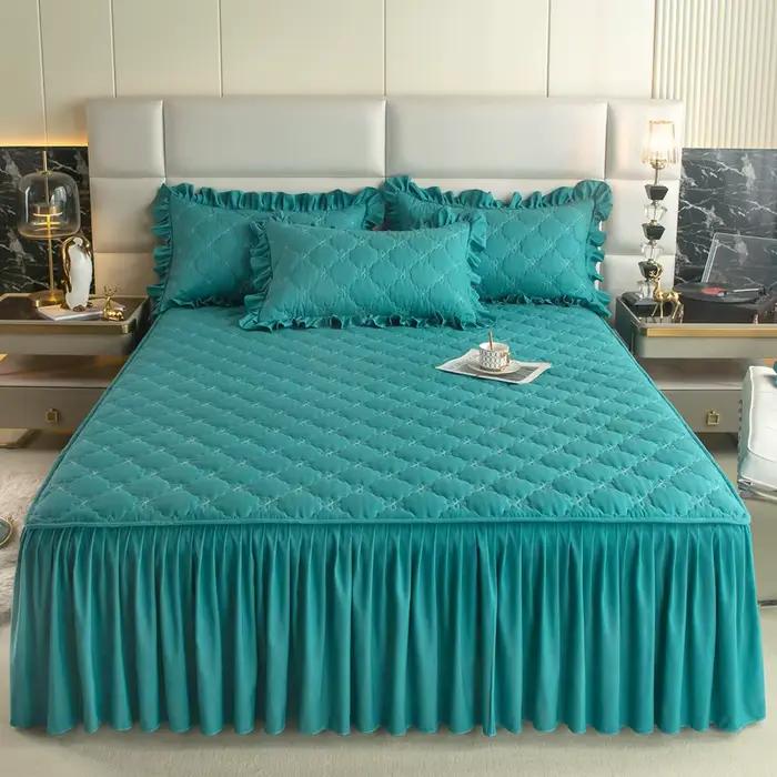 Jupe de lit matelassée de style campagnard américain, couleur unie, avec volants, protège-matelas, h