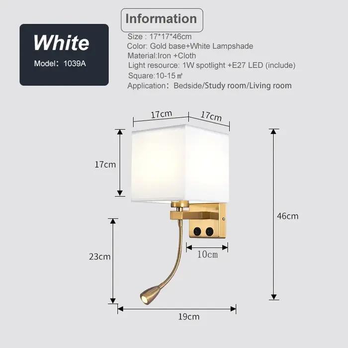 LED lampe de chevet 2.0 USB 3W Spot tissu nordique moderne éclairage intérieur pour chambre lecture salon allée décor