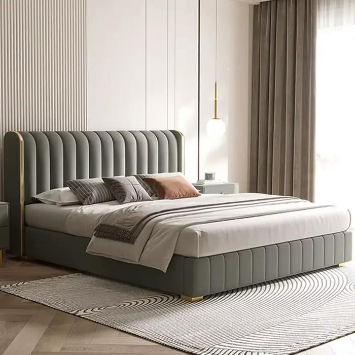 Lit Double Simple violet tissu blanc personnalisé nordique moderne rangement Loft lits chambre 180X200 Cm Letto Matrimoniale meubles