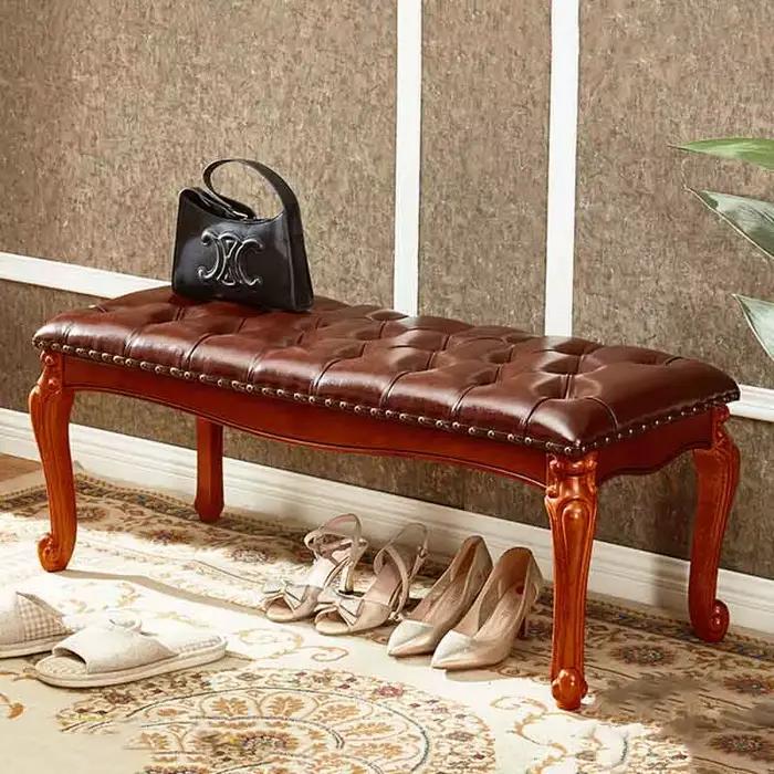 Tabouret de canapé nordique en cuir, chaise longue en bois massif, tabouret à langer, repose-pieds,